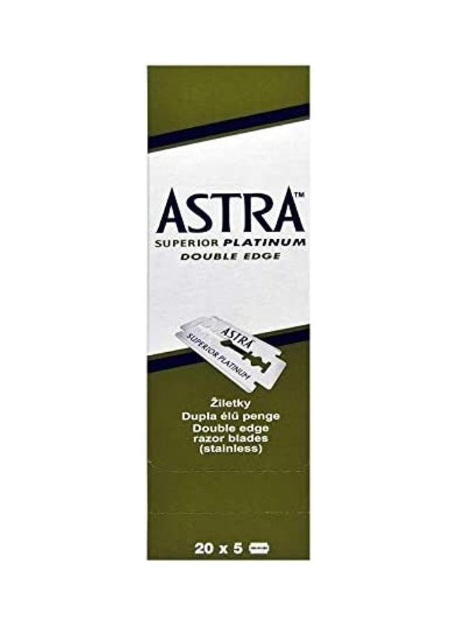 أسترا طقم شفرات حلاقة فائقة الجودة بحافة مزدوجة من البلاتين مكون من 100 قطعة فضي
