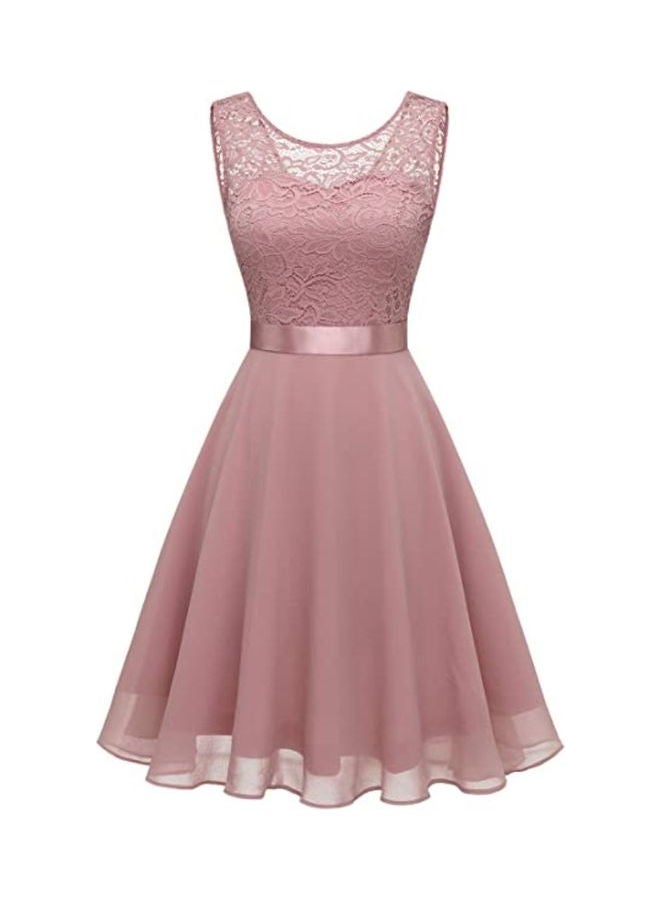 Floral Lace A-Line Dress Rouge Pink - Image 1