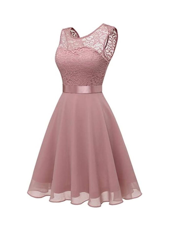 Floral Lace A-Line Dress Rouge Pink - Image 3
