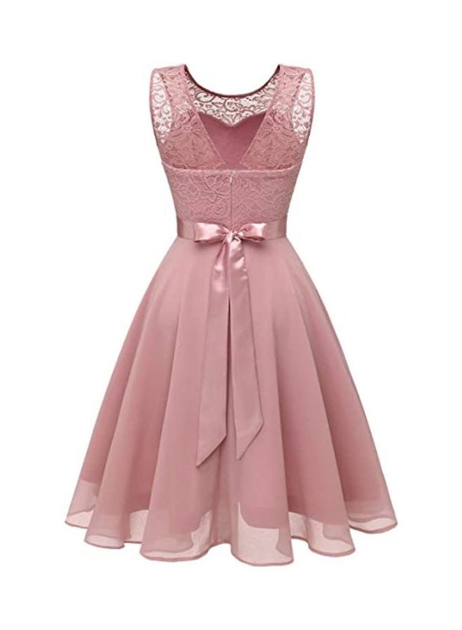 Floral Lace A-Line Dress Rouge Pink - Image 2