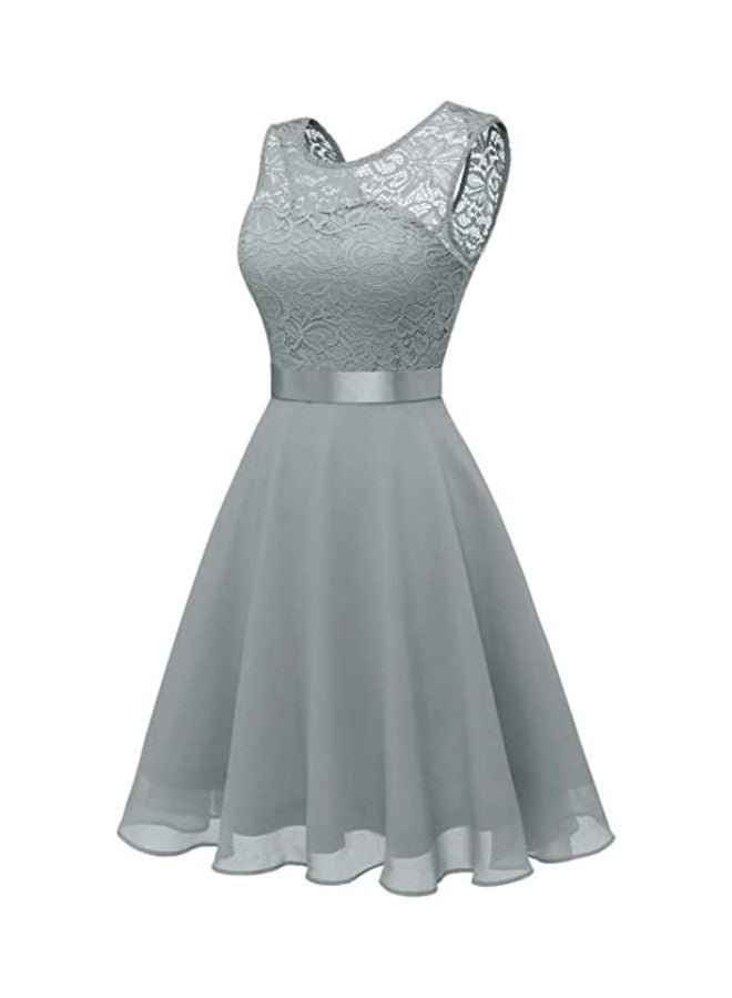 Floral Lace A-Line Dress Grey - Image 2