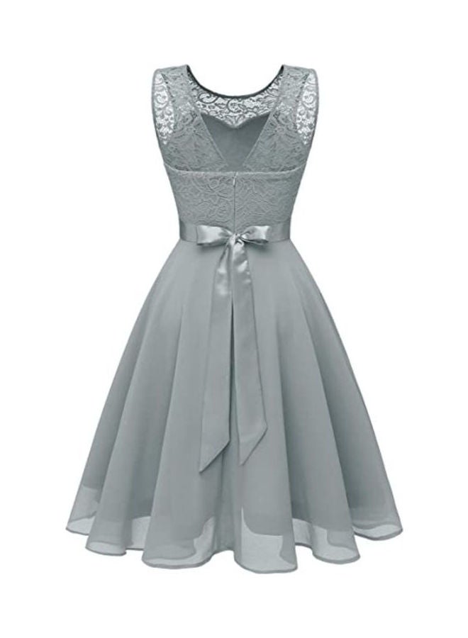 Floral Lace A-Line Dress Grey - Image 3