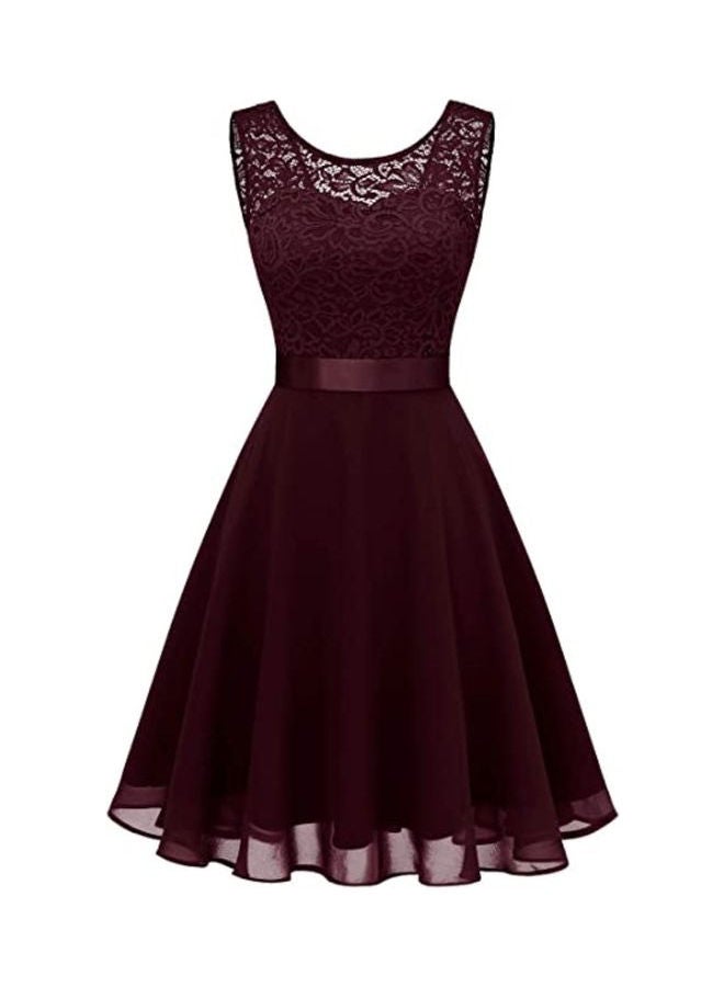 Floral Lace A-Line Dress Maroon - Image 1