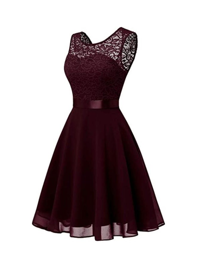 Floral Lace A-Line Dress Maroon - Image 2