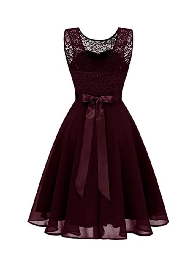 Floral Lace A-Line Dress Maroon - Image 3