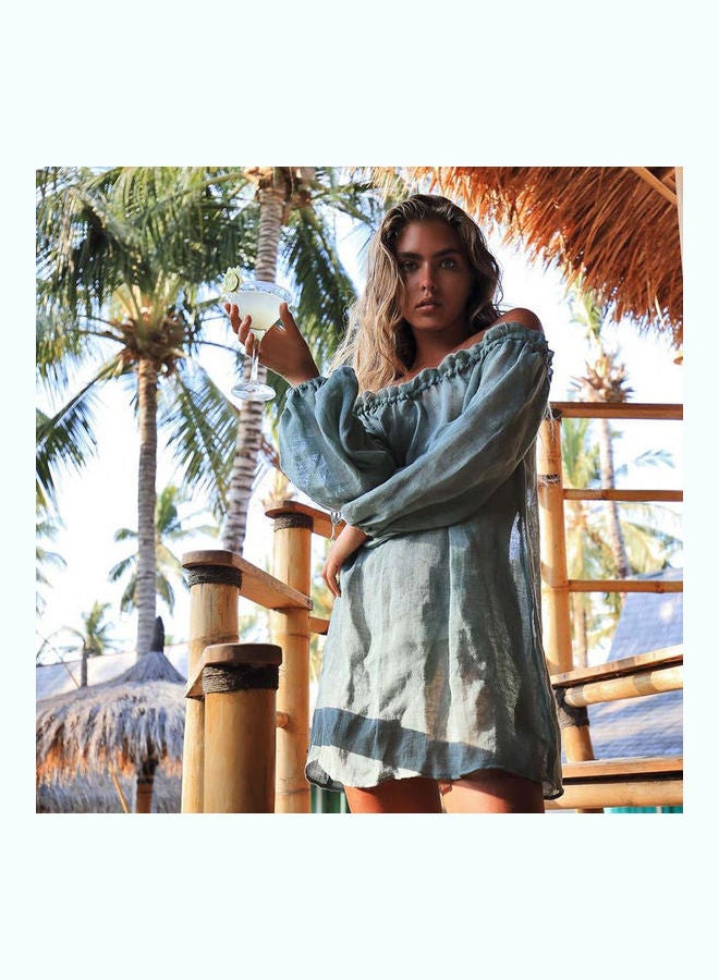 HALAMODO Off Shoulder Beachwear Cover Up Blue - Image 2