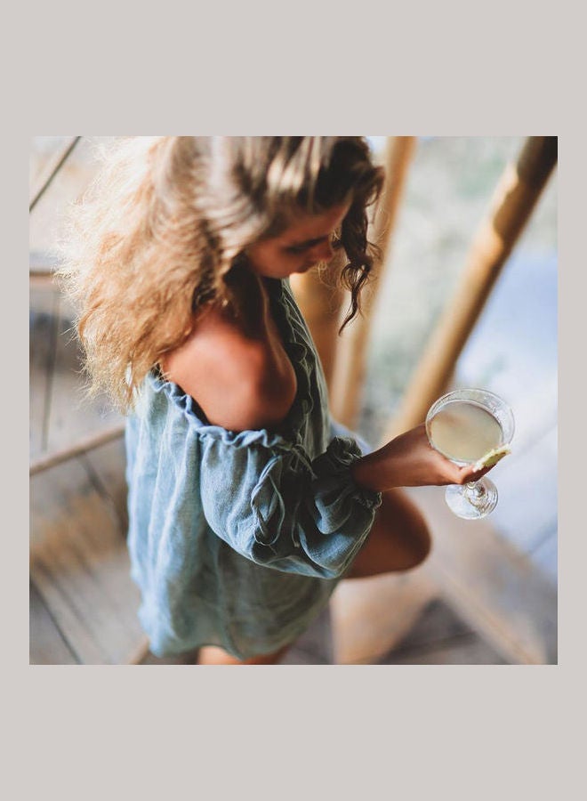 HALAMODO Off Shoulder Beachwear Cover Up Blue - Image 3