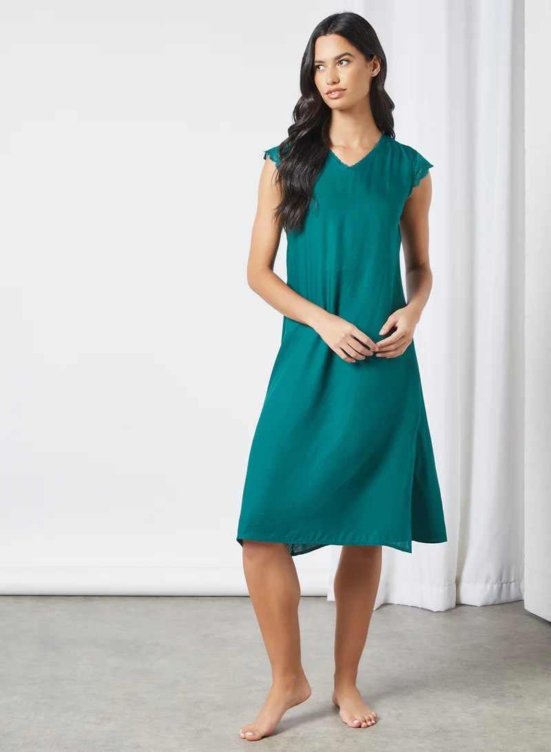 zivame Lace Sleeve Night Dress Green