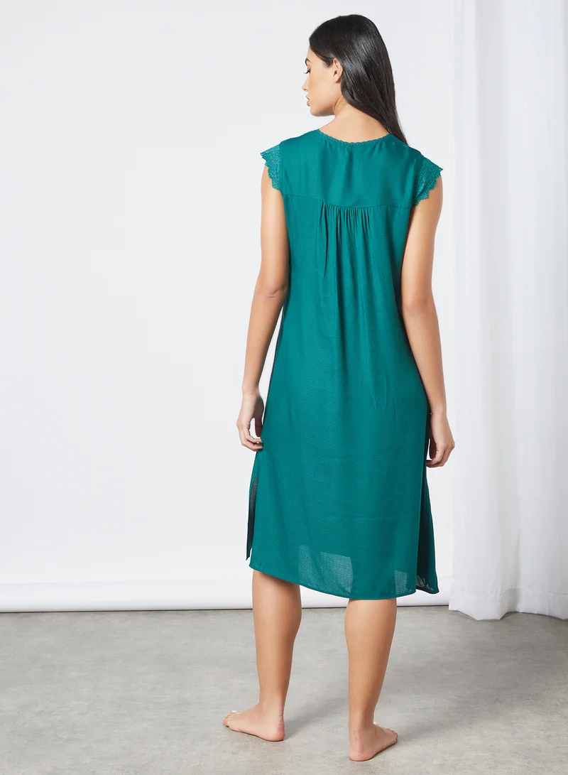 zivame Lace Sleeve Night Dress Green
