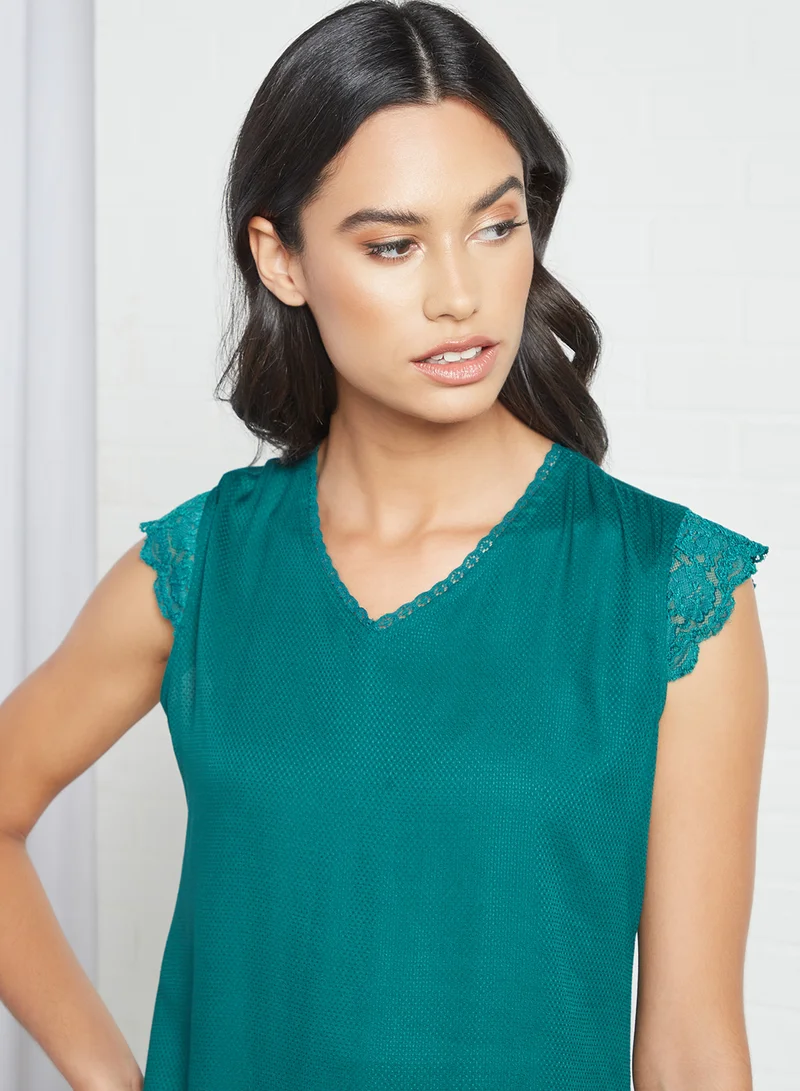zivame Lace Sleeve Night Dress Green