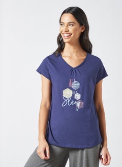 Slogan Print Pyjama Top Navy
