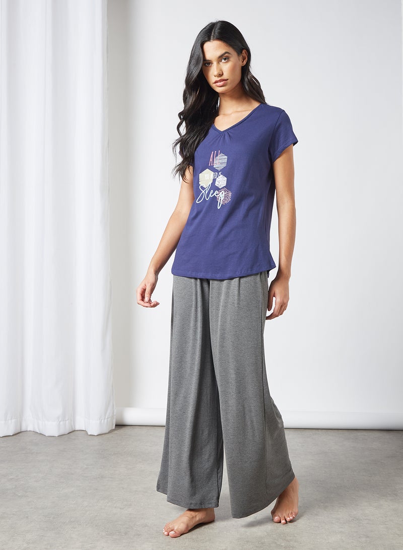 zivame - Slogan Print Pyjama Top Navy - Image 1