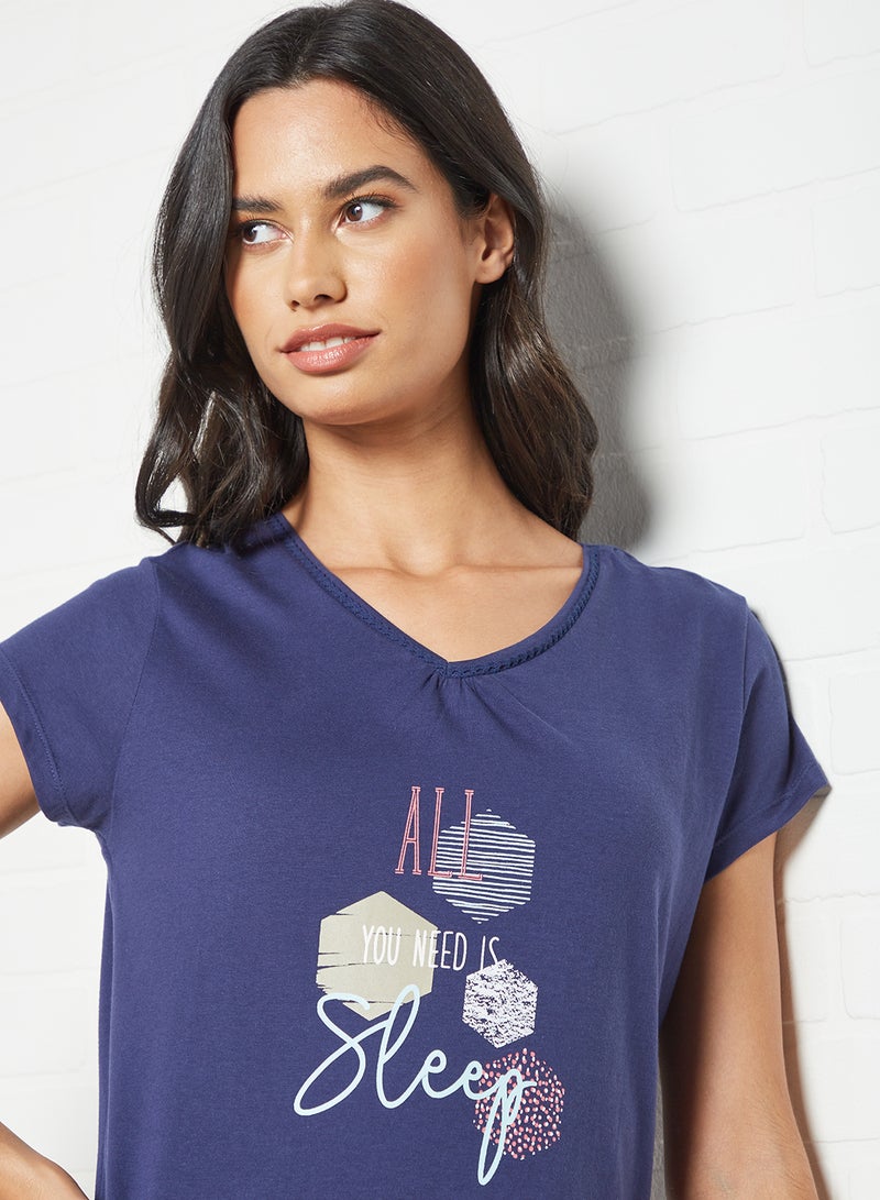 zivame - Slogan Print Pyjama Top Navy - Image 1