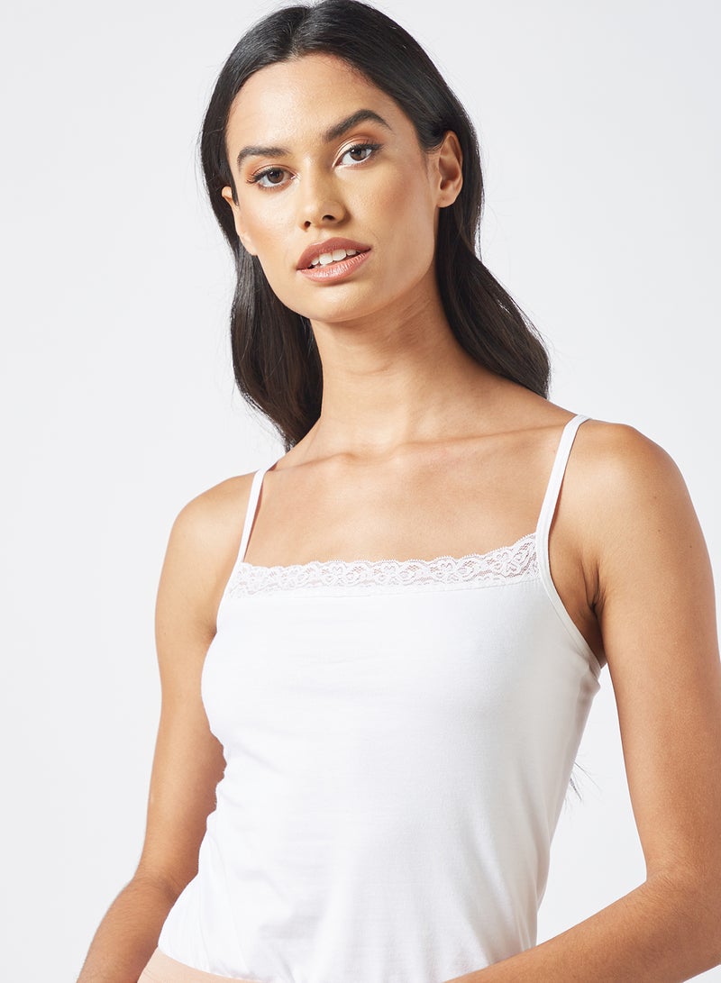 zivame Lace Trim Cami Top White  - Image 2