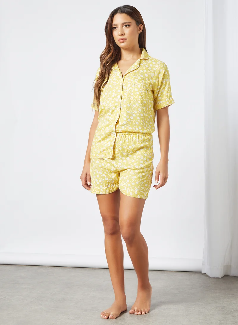 Doux Printed Lounge Shorts Set Yellow