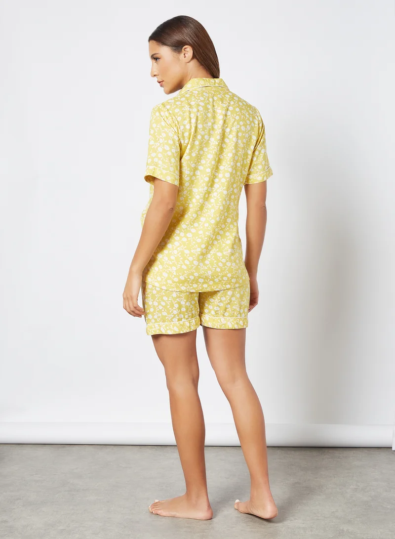 Doux Printed Lounge Shorts Set Yellow
