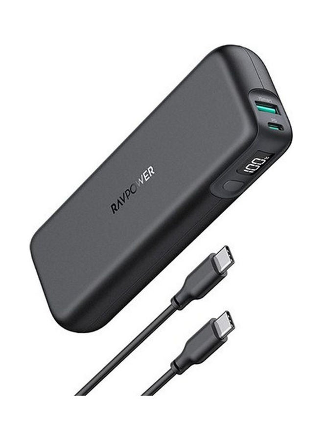 RAVPOWER 15000 mAh MFi Certified 2 Port Portable Power Bank With Charging Cable Black  - Image 1