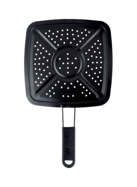Square Burning Rice Preventer with Stainless Steel Handle Black 33X19.5cm