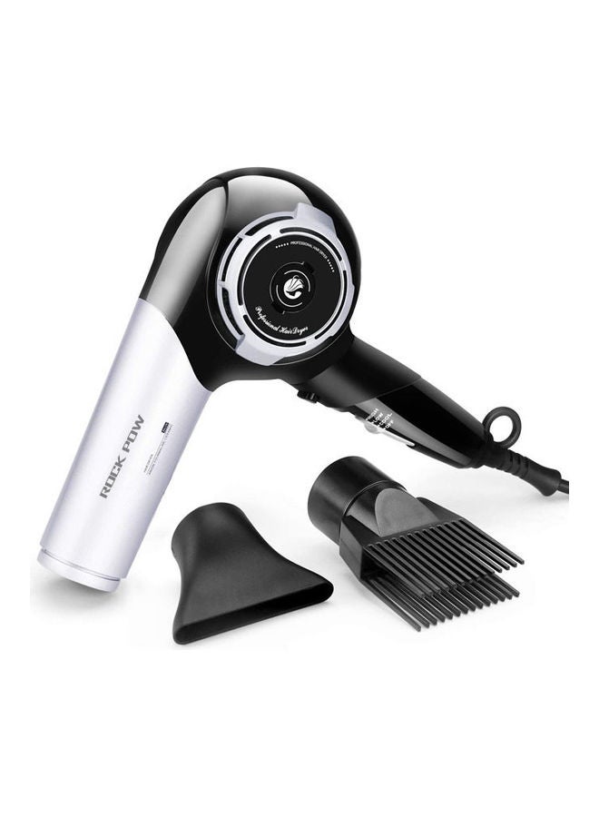 Rock Pow Professional Ionic Ceramic Blow Dryer with Comb Concentrator Attachment Black/White - Image 2