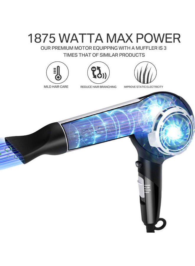 Rock Pow Professional Ionic Ceramic Blow Dryer with Comb Concentrator Attachment Black/White - Image 3