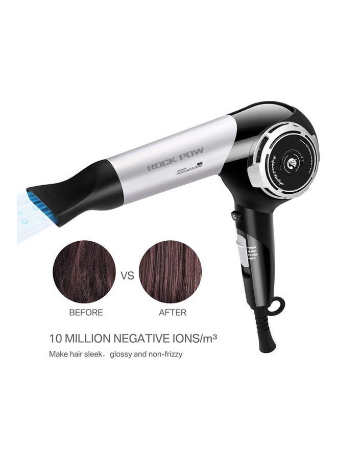 Rock Pow Professional Ionic Ceramic Blow Dryer with Comb Concentrator Attachment Black/White - Image 4