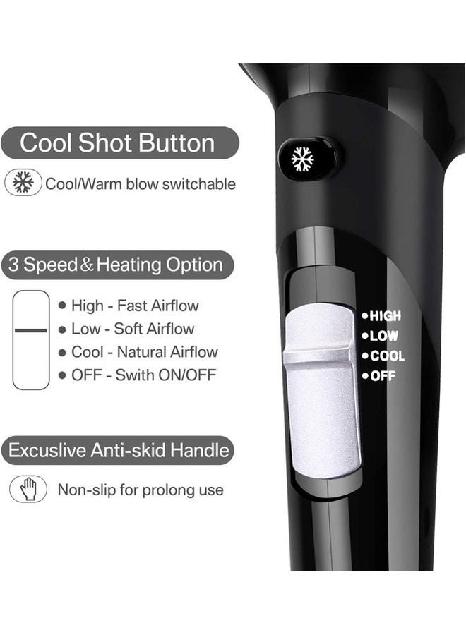 Rock Pow Professional Ionic Ceramic Blow Dryer with Comb Concentrator Attachment Black/White - Image 5