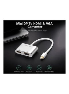 يو جرين محول/كابل 2 في 1 من Ugreen عالي الدقة 1080 بكسل 4K Thunderbolt Mini DisplayPort DP إلى HDMI وVGA بغلاف بلاستيكي لجهاز العرض والتلفزيون والشاشة (فضي)  - Image 2