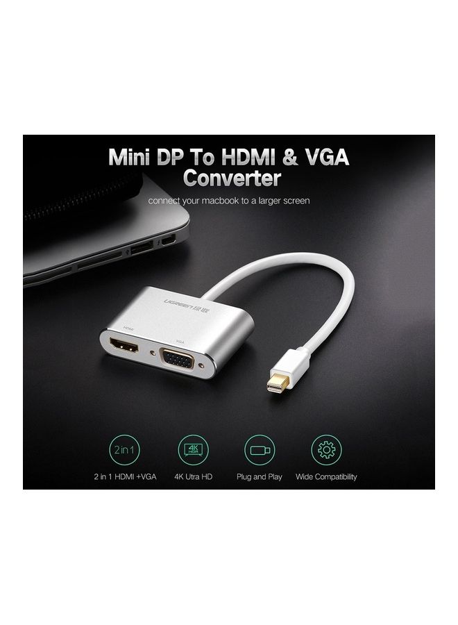 Ugreen Ugreen 2 in 1 HD 1080P 4K Thunderbolt Mini DisplayPort DP to HDMI & VGA Plastic Shell Adapter Converter / Cable for Projector,Television,Monitor(Silver) Silver  - Image 2