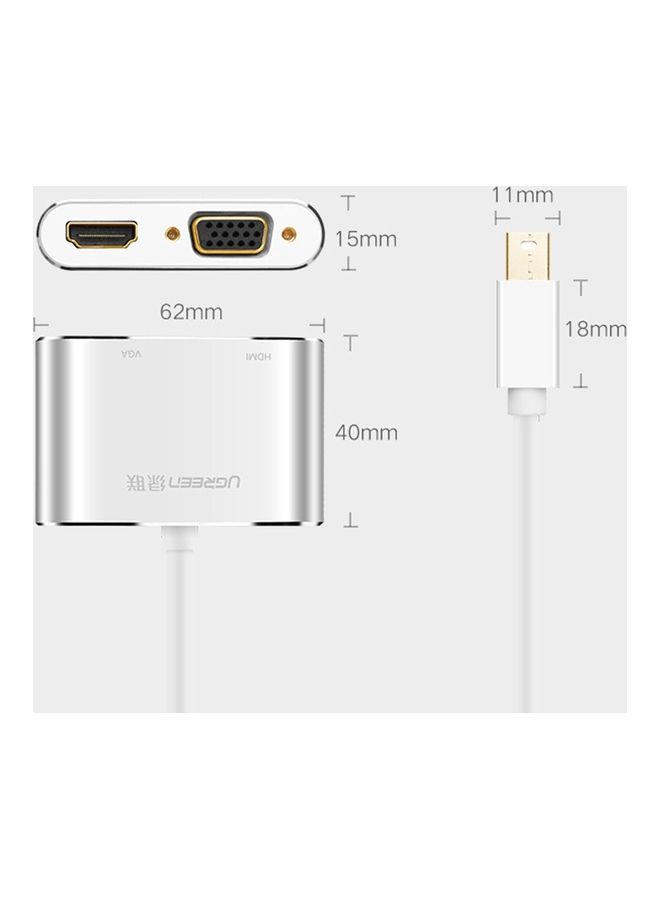 Ugreen Ugreen 2 in 1 HD 1080P 4K Thunderbolt Mini DisplayPort DP to HDMI & VGA Plastic Shell Adapter Converter / Cable for Projector,Television,Monitor(Silver) Silver  - Image 5