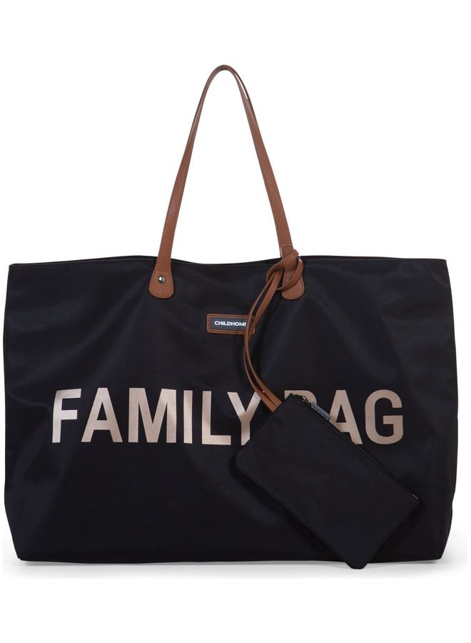 CHILDHOME Family Bag, Changing Bag, Travel And Weekend Bag, Large Capacity, Detachable Pouch Included - Black/Gold - Image 2