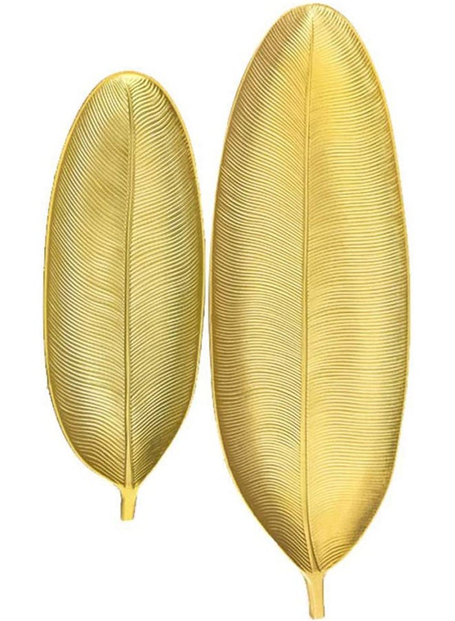 LINGWEI 2-Piece Creative Wooden Made Leaf Shape Decorative Jewelry Plate Golden - Image 1