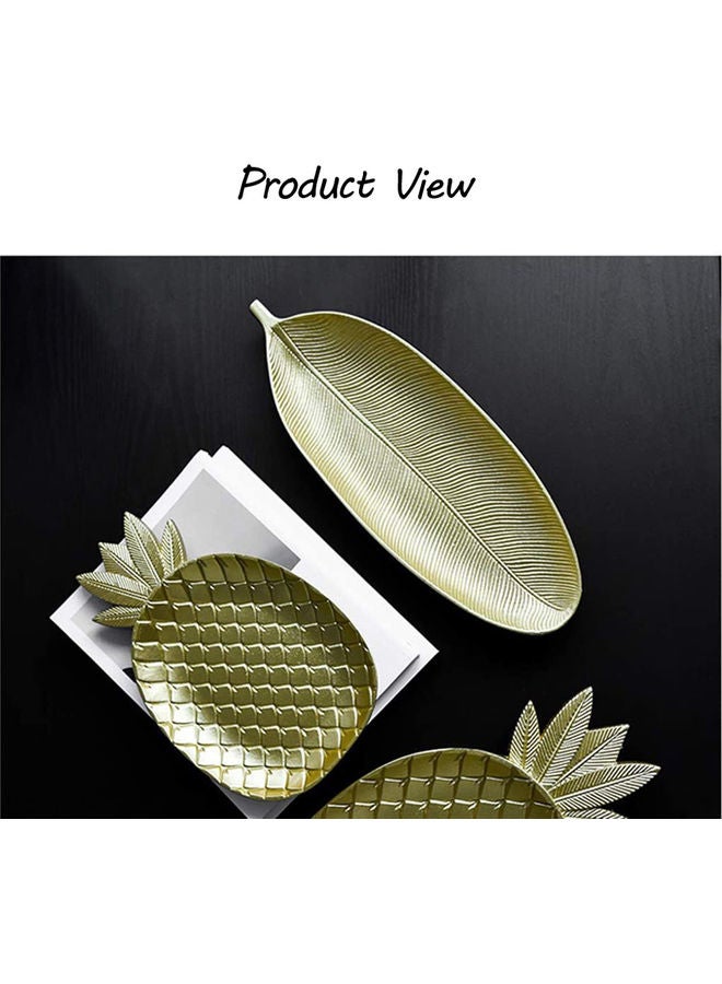 LINGWEI 2-Piece Creative Wooden Made Leaf Shape Decorative Jewelry Plate Golden - Image 2