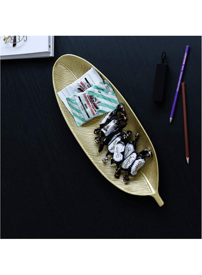 LINGWEI 2-Piece Creative Wooden Made Leaf Shape Decorative Jewelry Plate Golden - Image 3