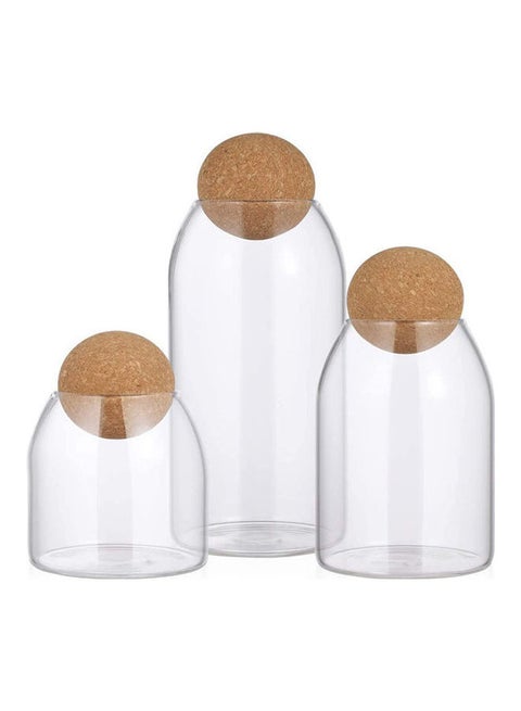 3-Piece Food Storage With Cork Ball Lid Clear