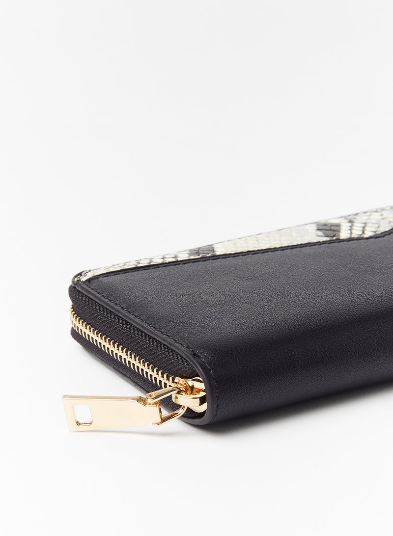 جوف محفظة مزينة بطبعة بنمط جلد حيوان أسود - Image 3