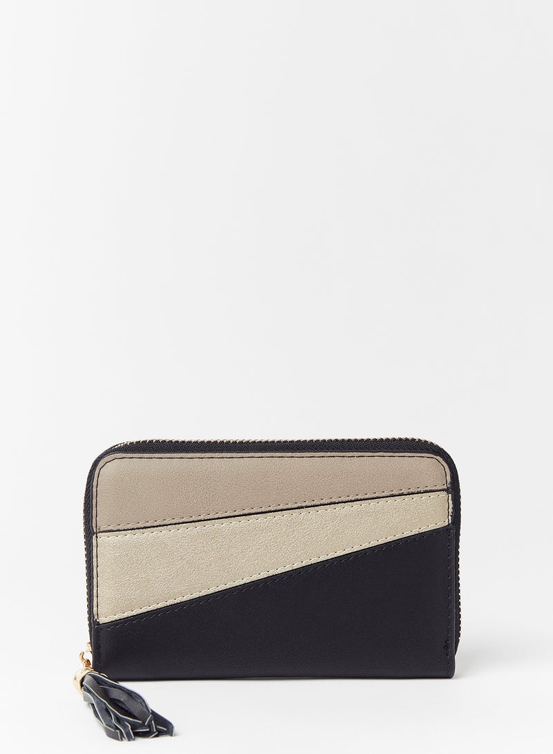 جوف محفظة مزودة بسحاب ملتف ومزينة بأشكال الشرابة أسود/ جانميتال - Image 1