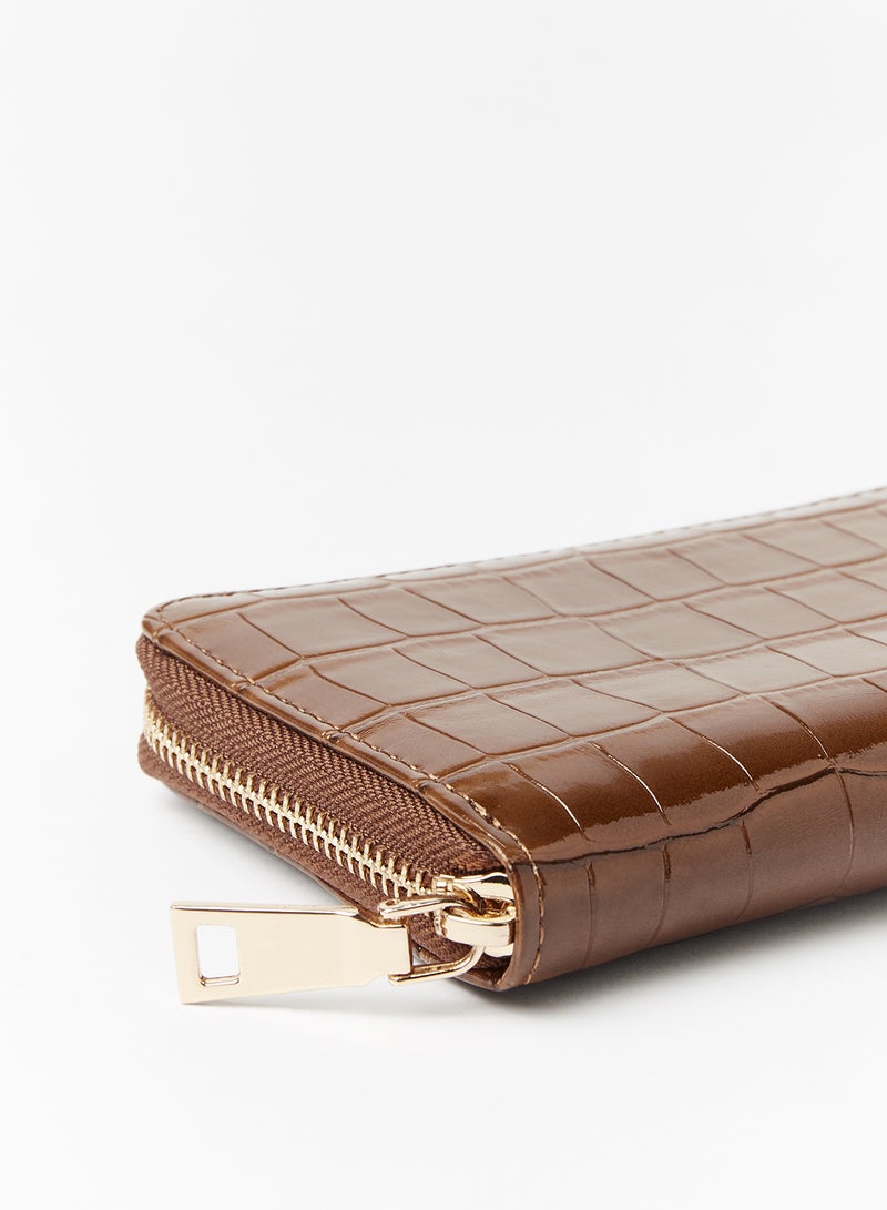 جوف محفظة مزودة بسحاب يصل بين طرفيها بني - Image 3