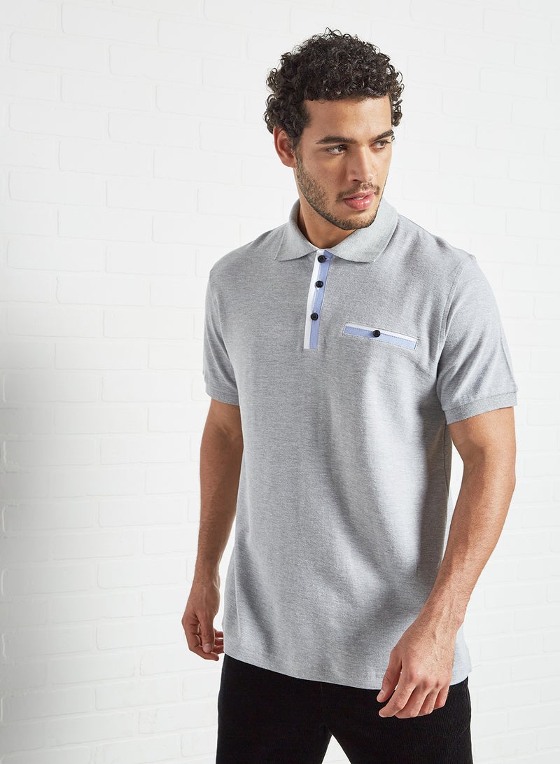 Contrast Placket Polo Grey - v1627655105/N43920935V_1