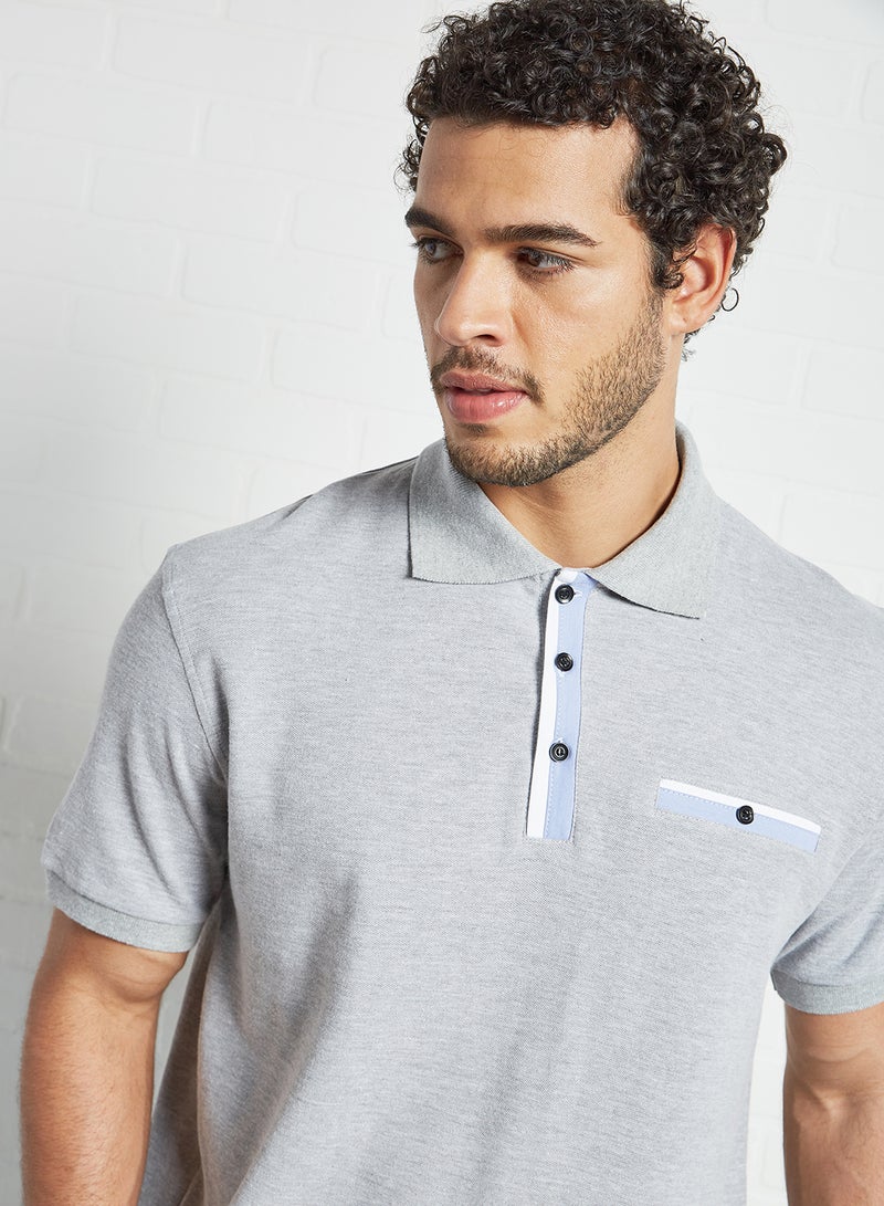 Contrast Placket Polo Grey - v1627655105/N43920935V_4