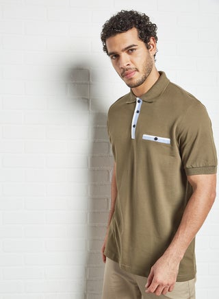Contrast Placket Polo Olive - v1627655106/N43920936V_1