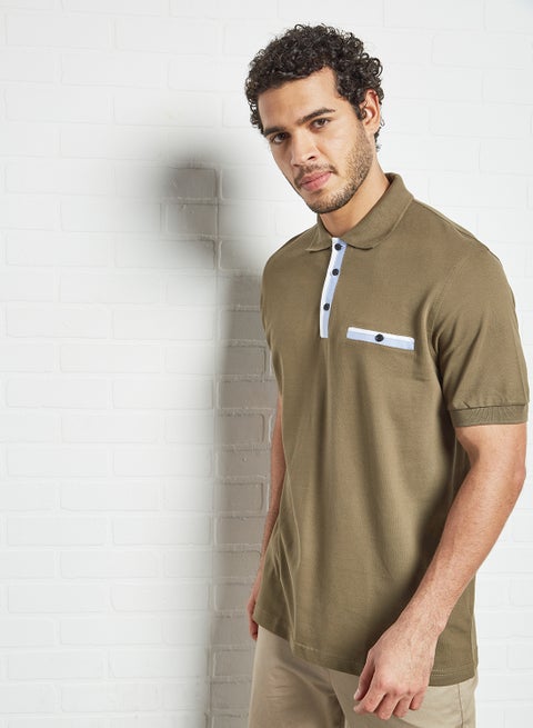 Contrast Placket Polo Olive