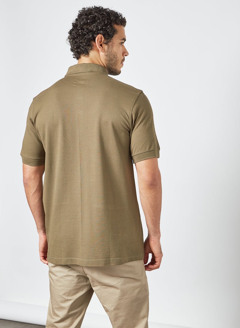 Contrast Placket Polo Olive