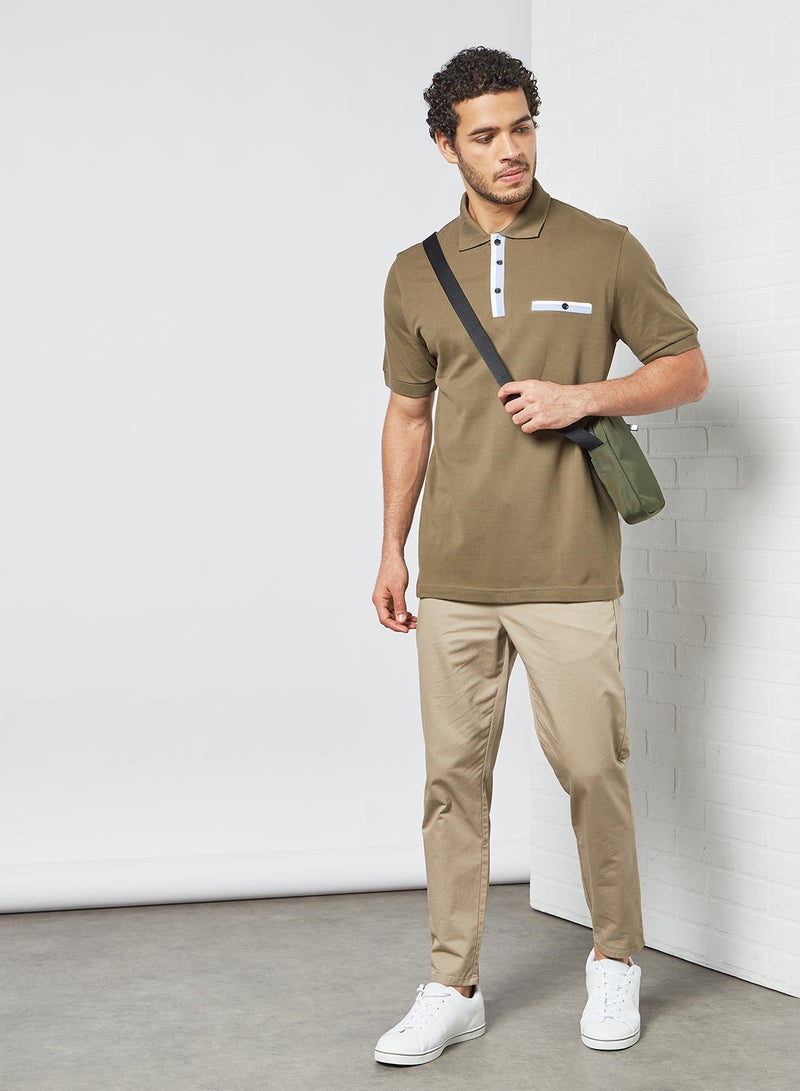 Contrast Placket Polo Olive
