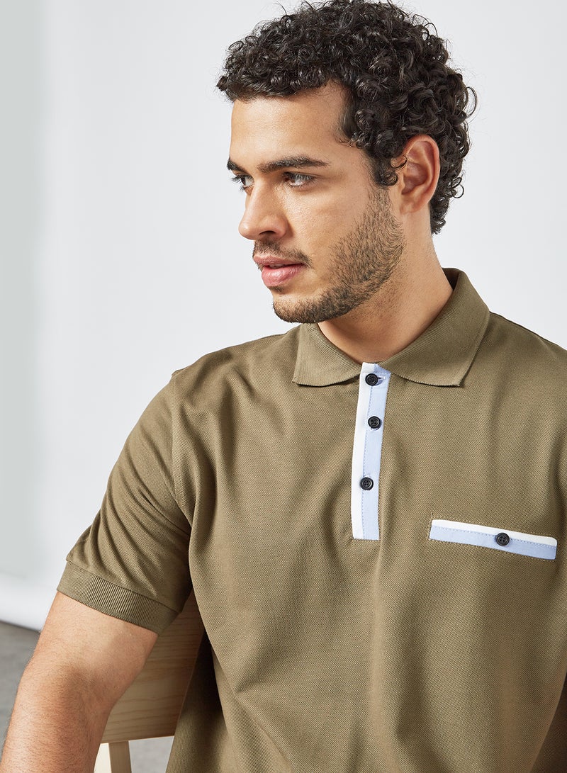 Contrast Placket Polo Olive