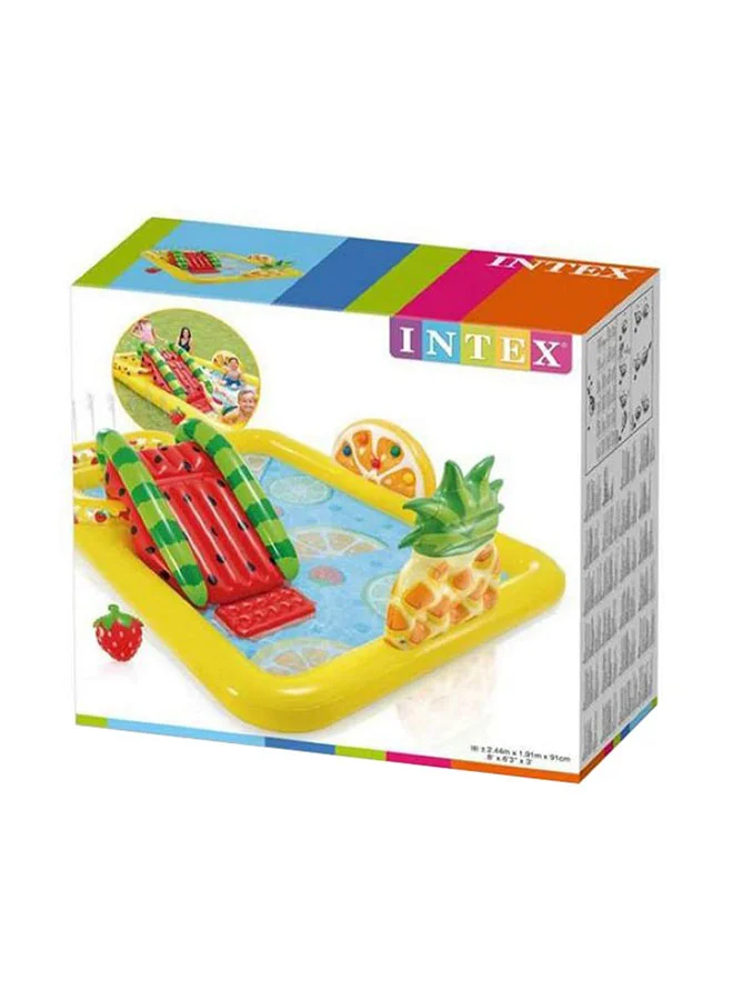 INTEX Inflatable Printed Unisex Fun N Fruity Play Center Swimming Pool With Water Slide, Splash Summer Fun Water Play Includes Drain Plug And Repair Patch 244x191x91cm 244x191x91cm