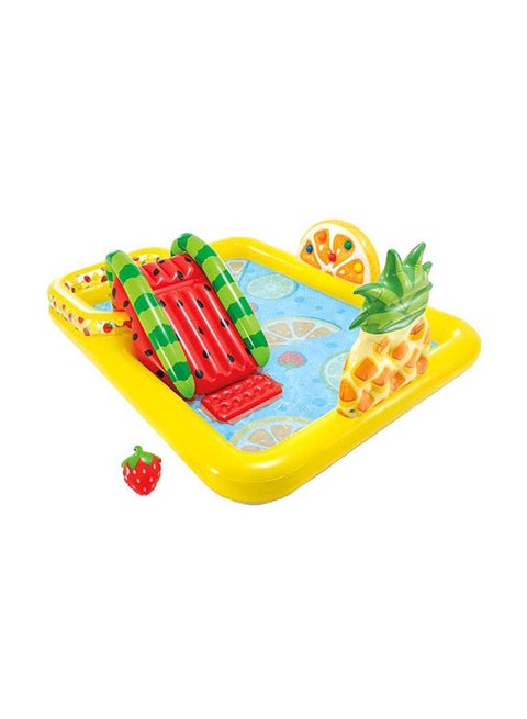 Inflatable Printed Unisex Fun N Fruity Play Center Swimming Pool With Water Slide, Splash Summer Fun Water Play Includes Drain Plug And Repair Patch 244x191x91cm 244x191x91cm
