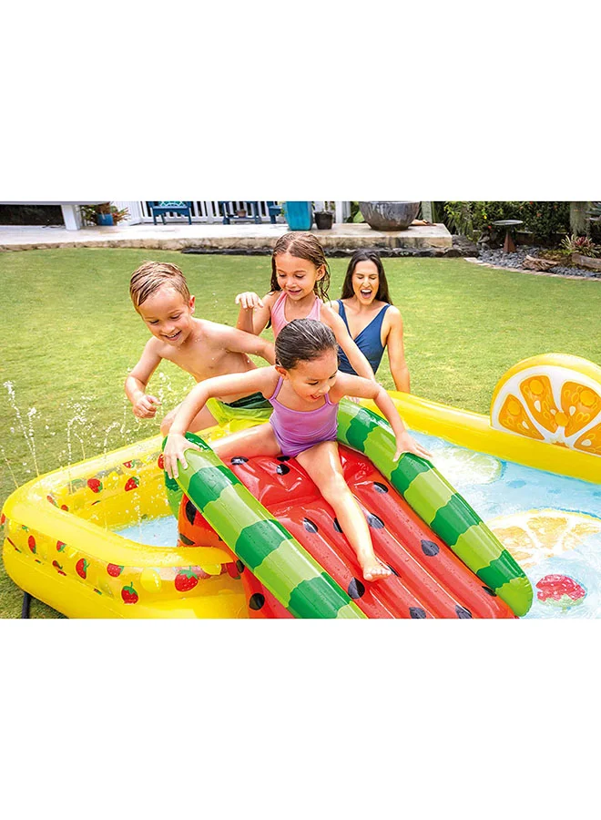 INTEX Inflatable Printed Unisex Fun N Fruity Play Center Swimming Pool With Water Slide, Splash Summer Fun Water Play Includes Drain Plug And Repair Patch 244x191x91cm 244x191x91cm