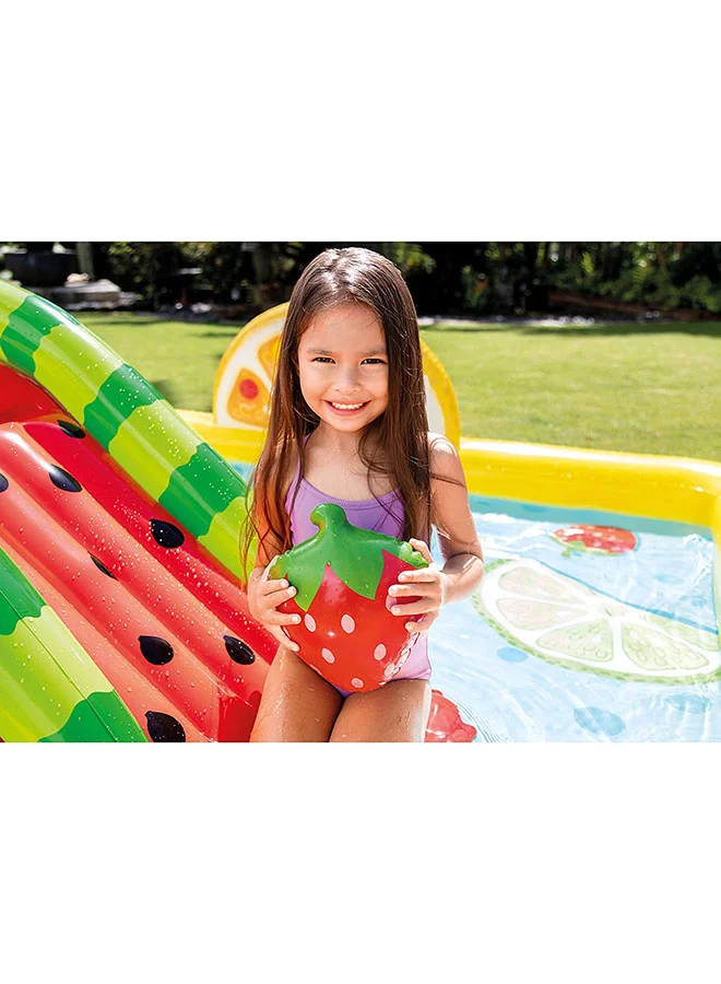INTEX Inflatable Printed Unisex Fun N Fruity Play Center Swimming Pool With Water Slide, Splash Summer Fun Water Play Includes Drain Plug And Repair Patch 244x191x91cm 244x191x91cm