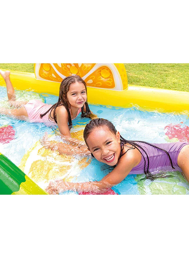 INTEX Inflatable Printed Unisex Fun N Fruity Play Center Swimming Pool With Water Slide, Splash Summer Fun Water Play Includes Drain Plug And Repair Patch 244x191x91cm 244x191x91cm