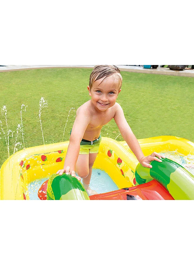INTEX Inflatable Printed Unisex Fun N Fruity Play Center Swimming Pool With Water Slide, Splash Summer Fun Water Play Includes Drain Plug And Repair Patch 244x191x91cm 244x191x91cm